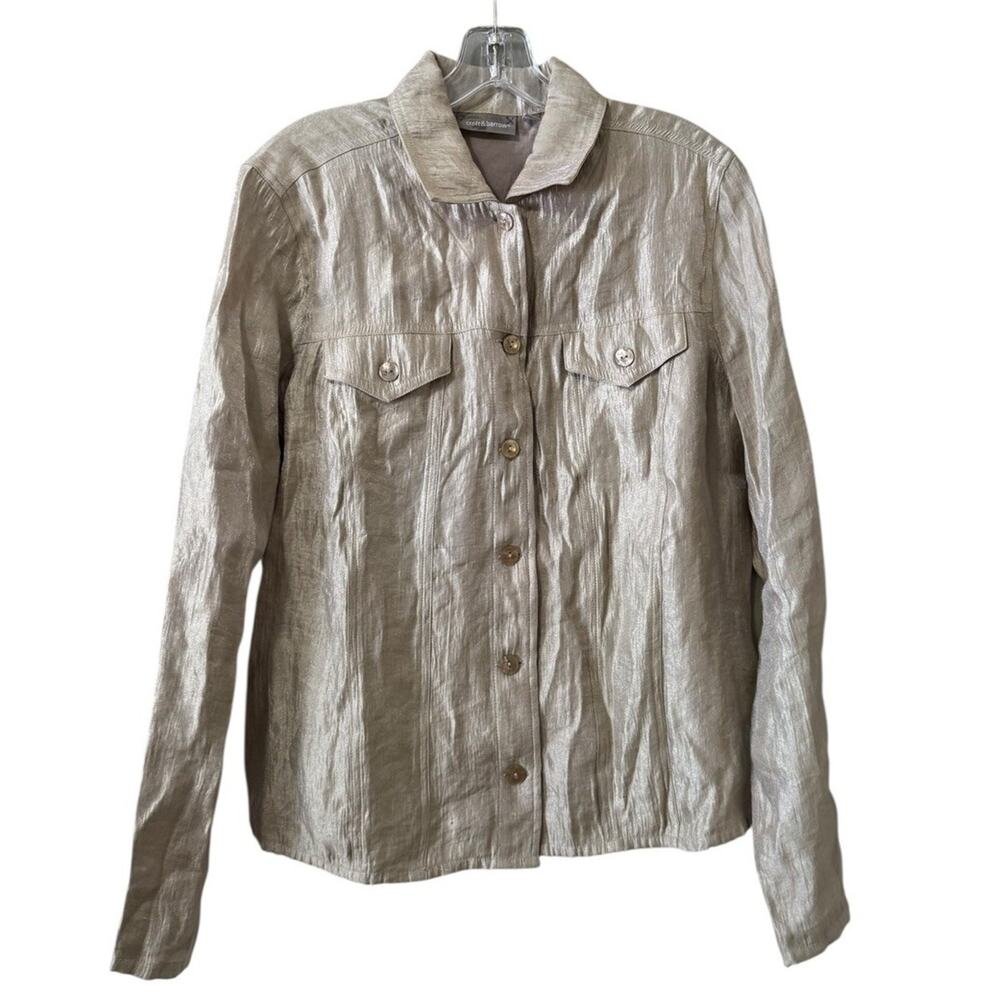 Croft & Barrow Women Size Small Button Down Shirt Long Sleeve Gold Metallic City